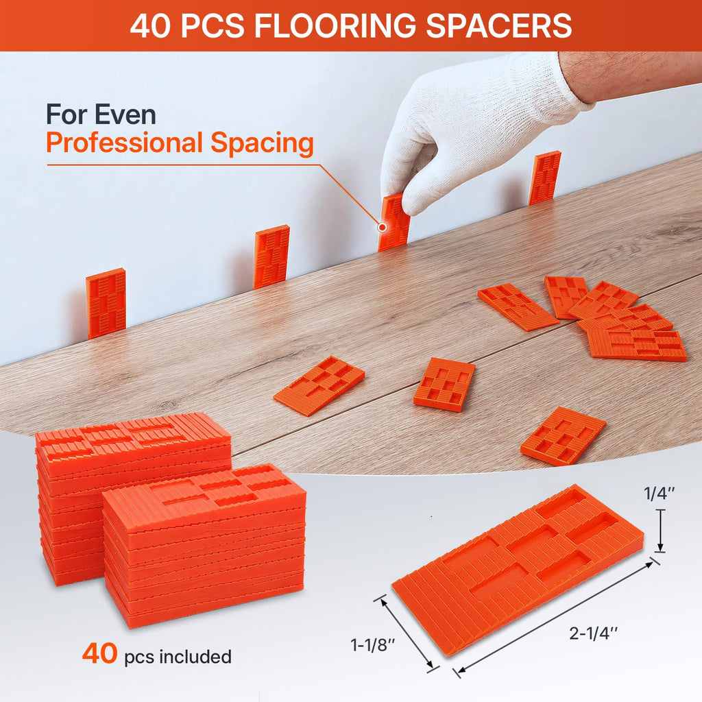 45-Piece Laminate Flooring Tools, Heavy Pull Bar, Solid Tapping Block with Handle, 40 Spacers, 33mm Double-Faced