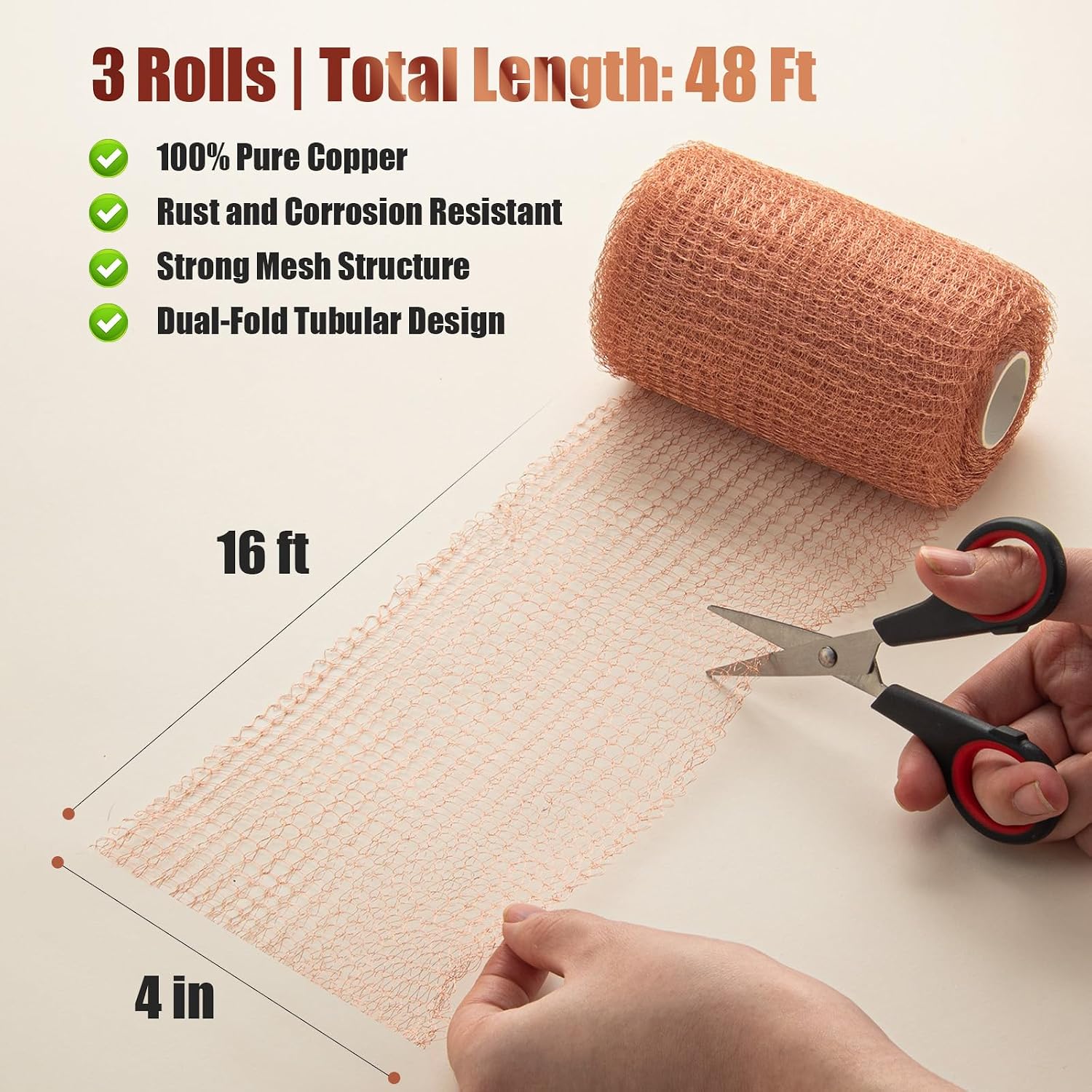 3rd Gen Copper Mesh Rodent Control, 100% Pure Copper Wool for Mice & Slugs | 3 Rolls Copper Wire Mesh Screen for Pest