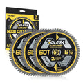 6 1/2 Circular Saw Blades, 60T for Wood and Plywood, 3-Pack | Tungsten Carbide Teeth, Super Thin Kerf, ATB Design