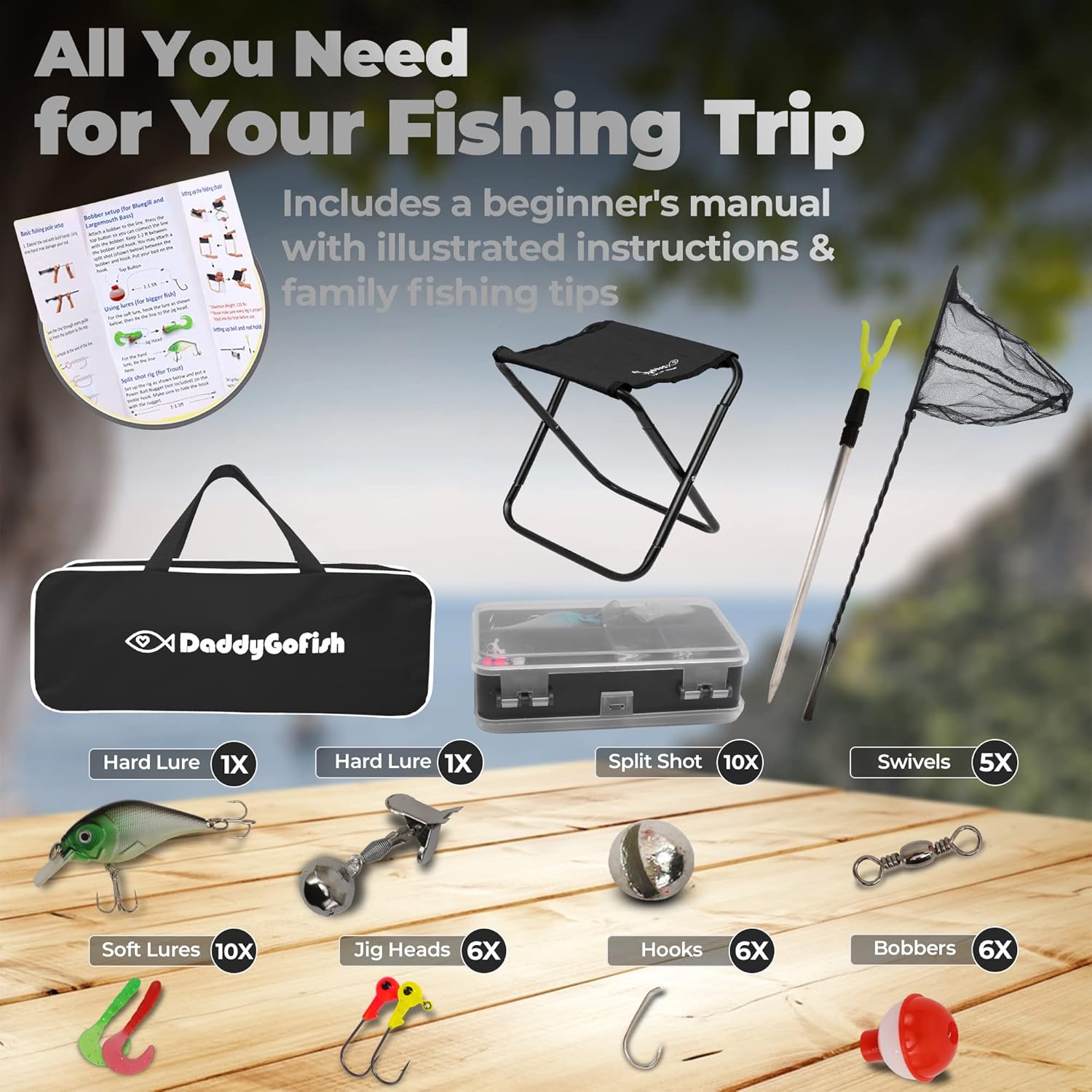 Kids Fishing Pole - Rod Reel Combo Tackle Box Starter Set - First Year Small Dock Gear Kit for Boys Girls Toddler