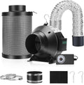 Air Filtration Kit, 4" 190 CFM Inline Duct Fan with Speed Controller, 12" High Carbon Filter, 8 Ft Ducting & Rubber