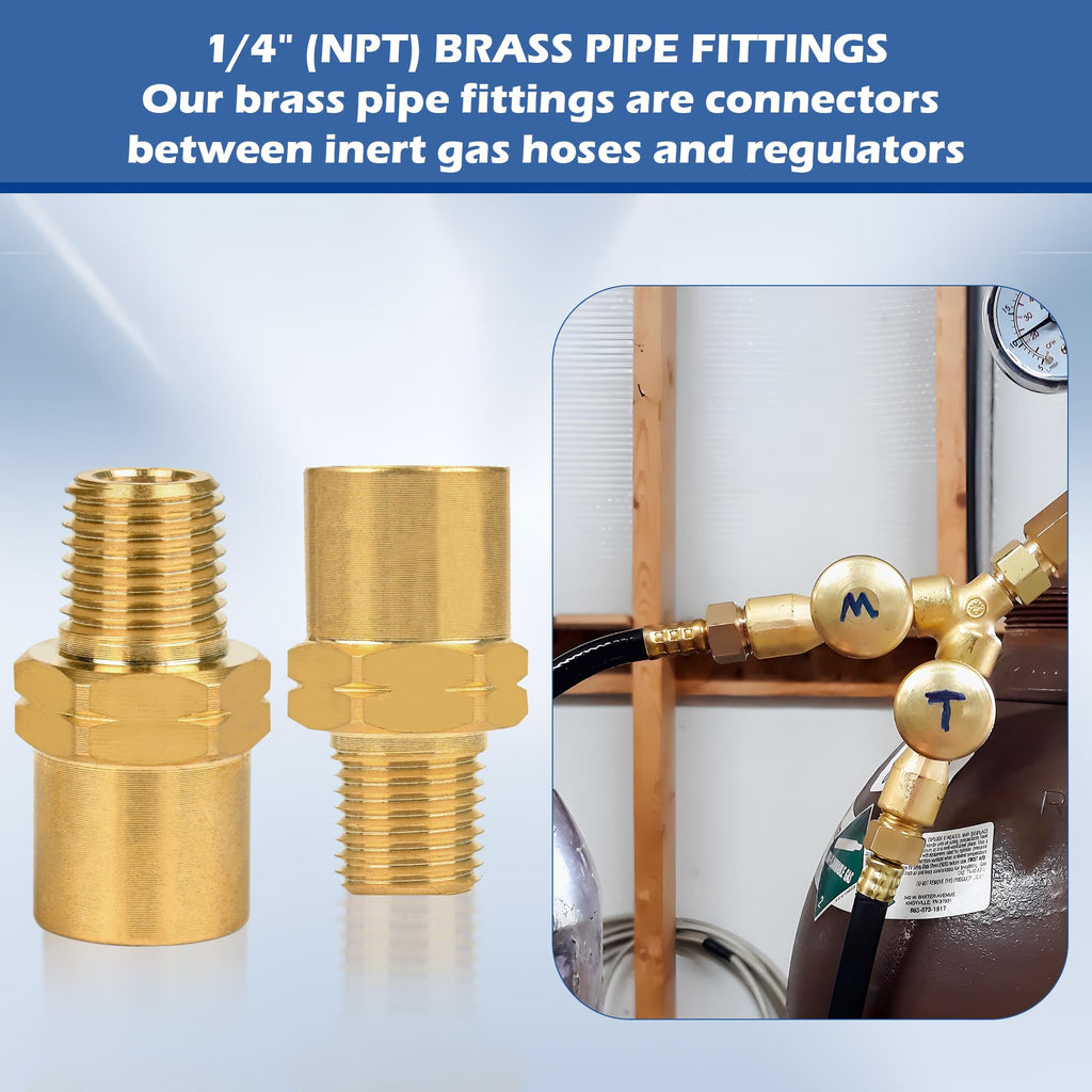 Inert Arc Adapters, 2 Pack, 1/4" (NPT) Thread Brass Argon Hose Fittings
