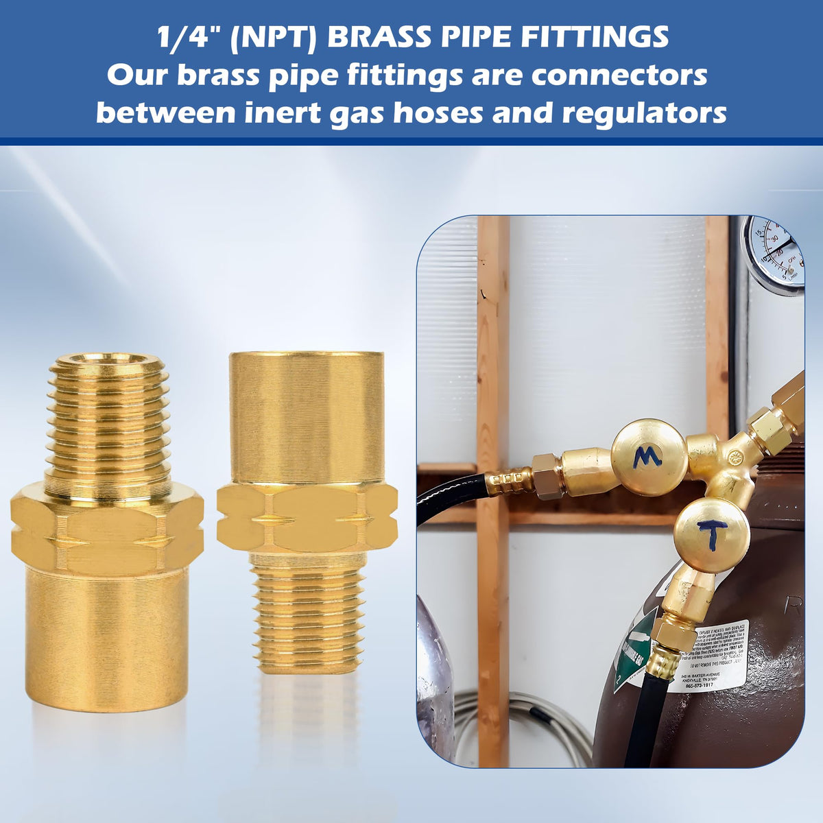 Inert Arc Adapters, 2 Pack, 1/4" (NPT) Thread Brass Argon Hose Fittings