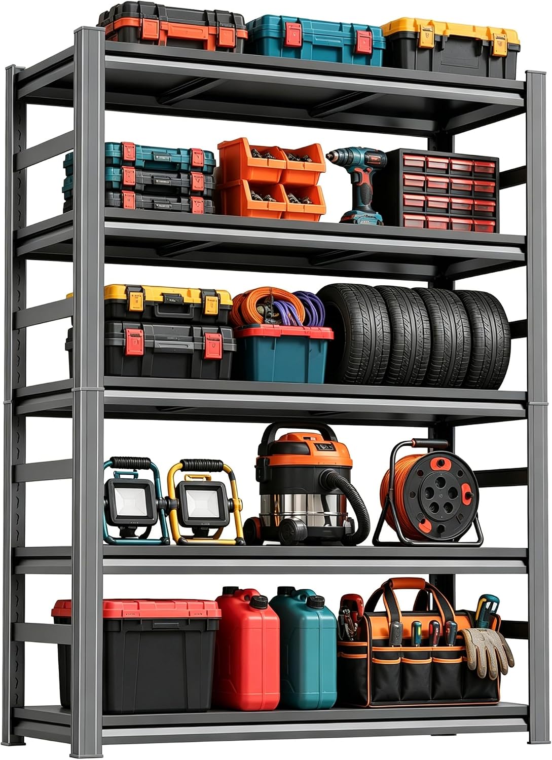 Garage Shelving Storage Shelves 3000LBS Heavy Duty Metal Shelving Unit 5 Tier Adjustable Shelf for Kitchen Warehouse