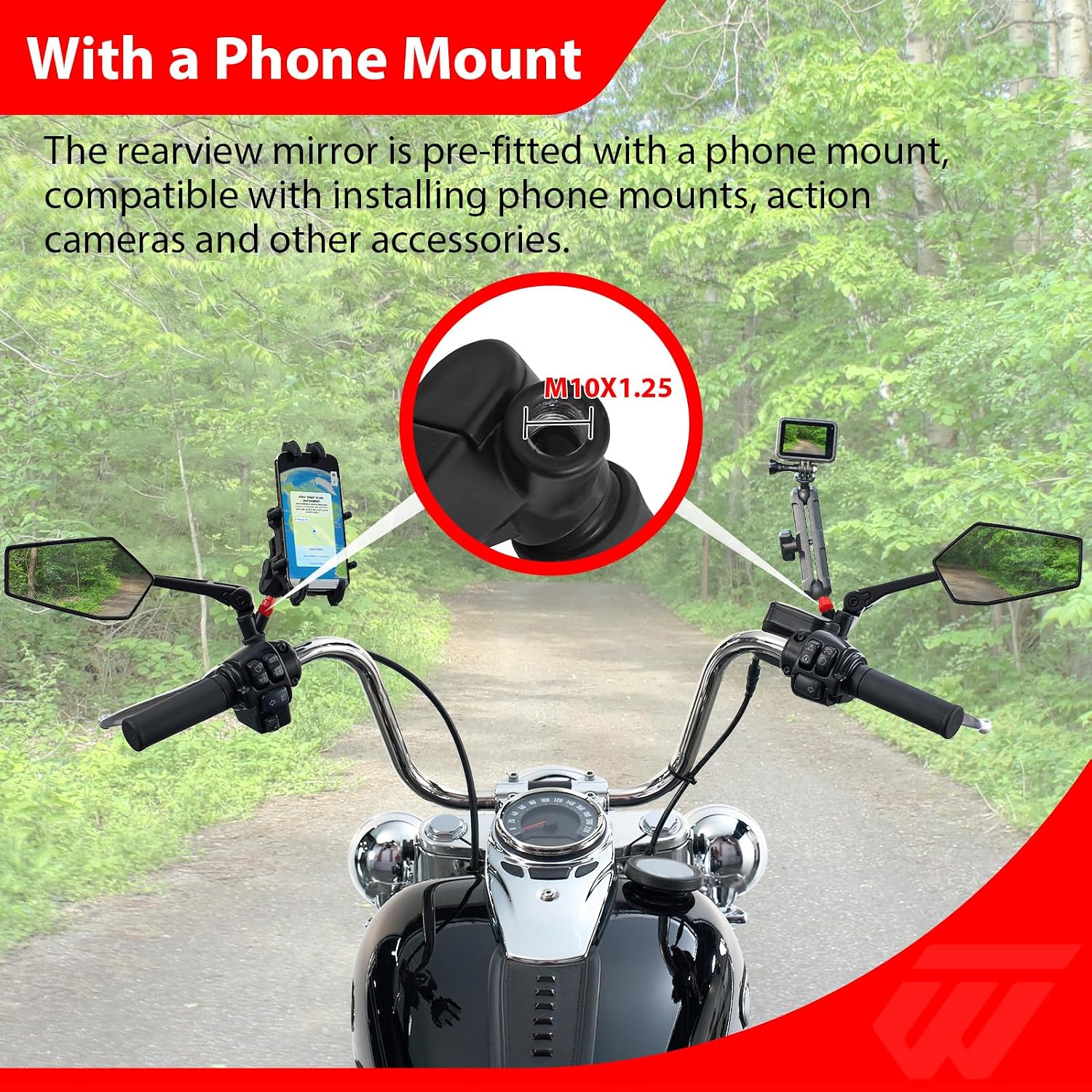 Motorcycle Mirrors with a Phone Holder Fit for Most Motorcycle | RearView Mirror with Phone Mounts Fit for ADV Fits