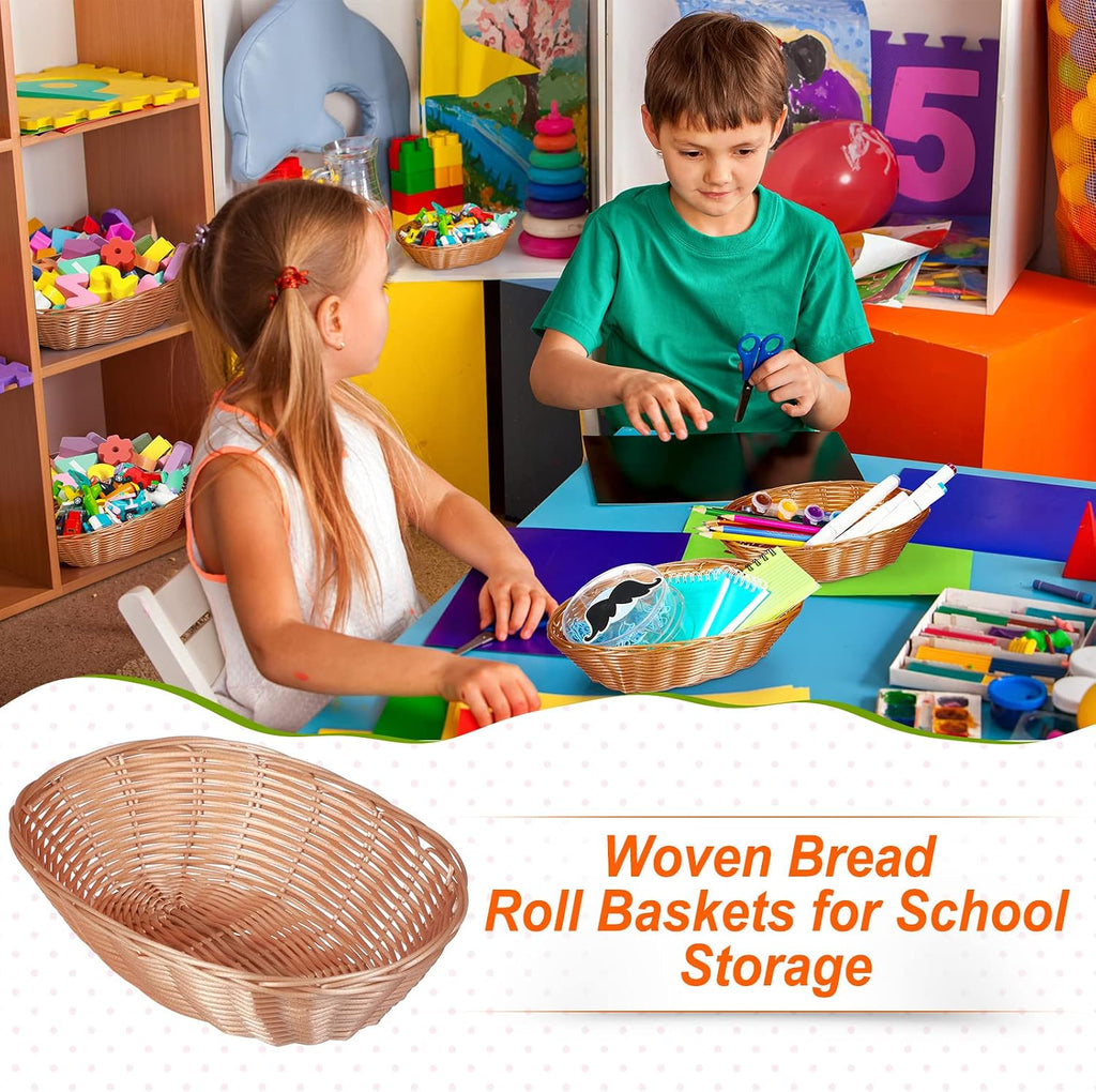 24 Pack Plastic Oval Basket 9.5 x 6.3 x 2.4 Inch Small Fruit Bread Basket Wicker Storage Baskets for Gifts Empty