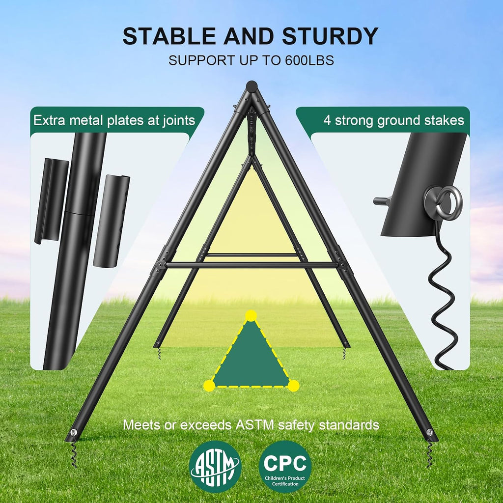 600lbs Heavy Duty Swing Set with 1 Platform Swing, 2 Belt Swings,A Frame Metal Swing Set for Outdoor Backyard (Patented)