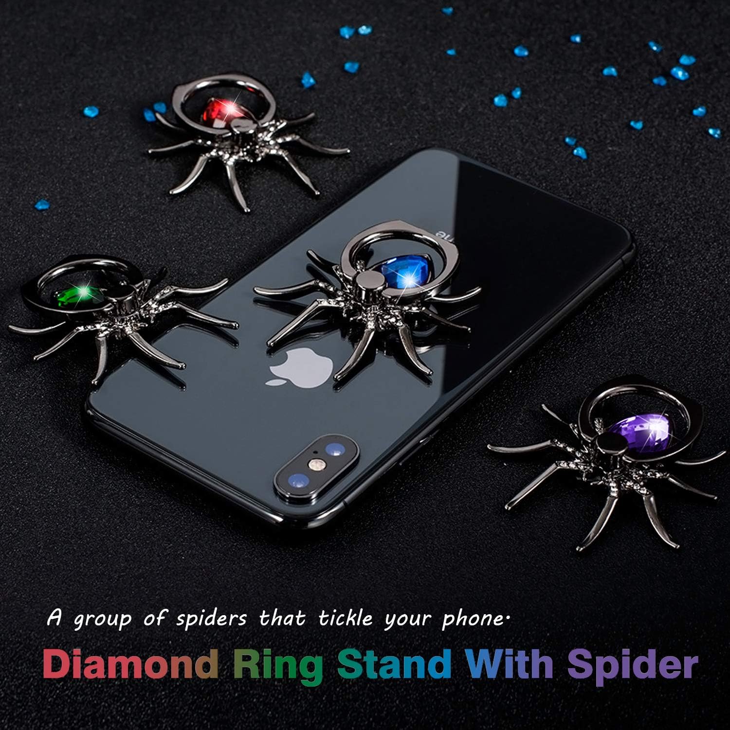 Phone Ring Holder Stand, 360 Degree Rotation Universal Spider Finger Kickstand with Polished Metal Phone Grip for