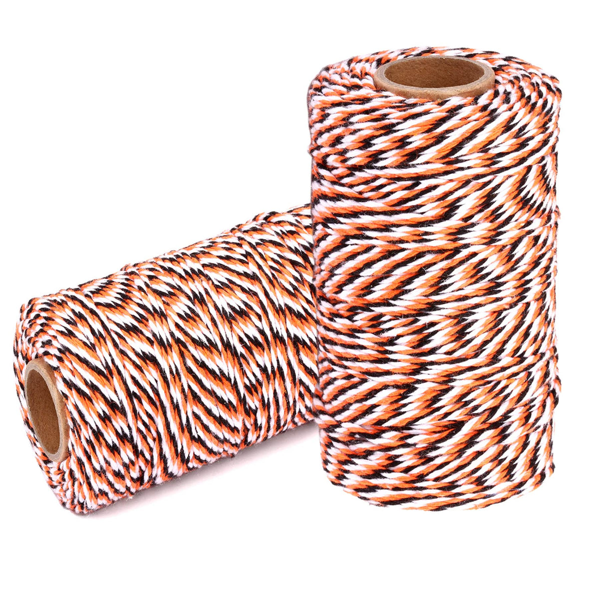 Cotton Twine String Bakers Rope: 2 Roll Twines for Crafts Gift Wrapping - 656 Feet Orange Black White Twine for