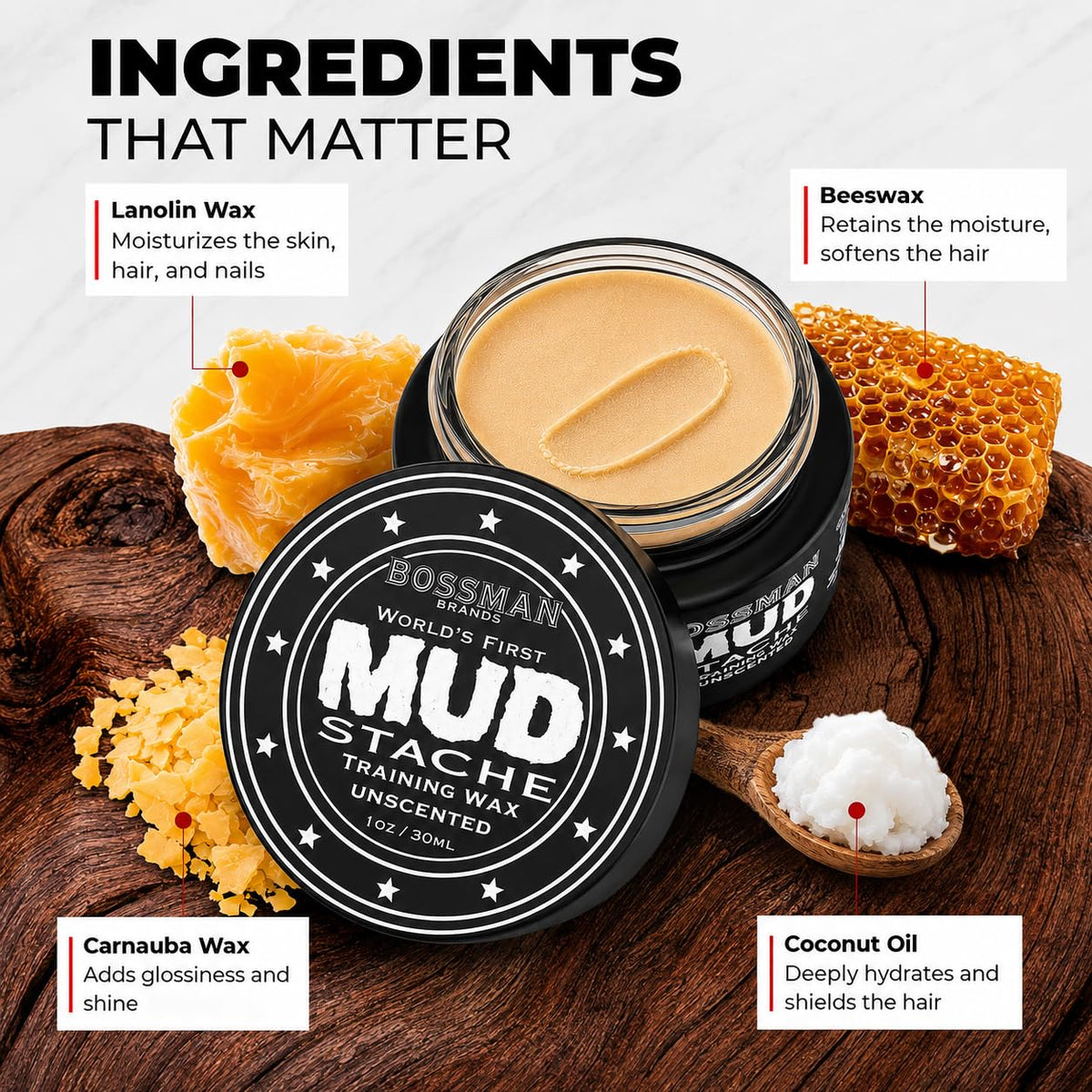 MUDstache Unscented Mustache Training Wax for Men (1 oz)