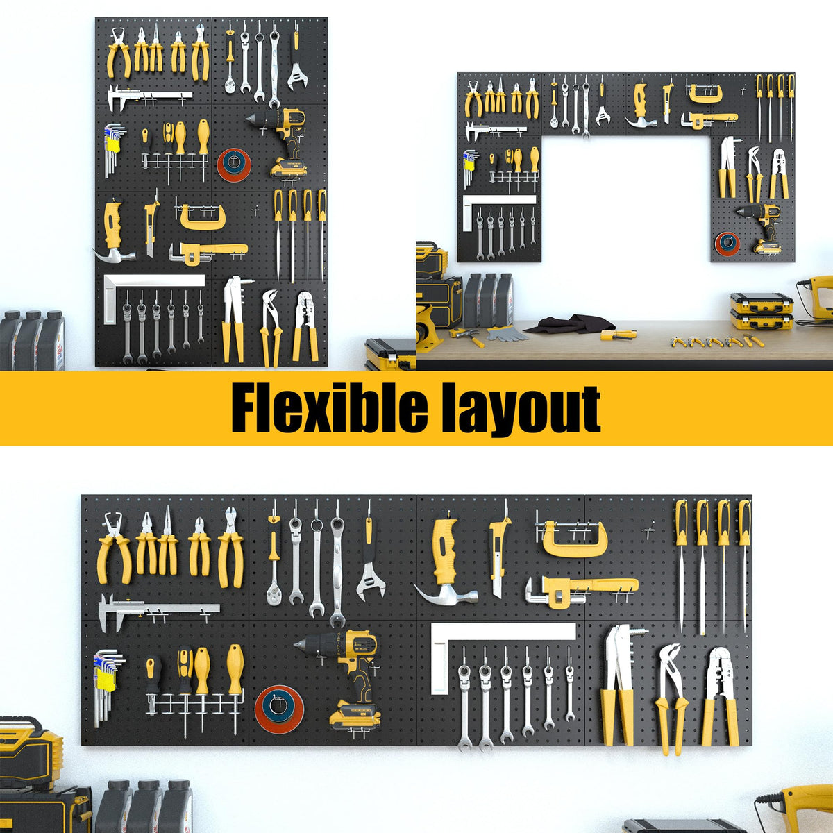 Peg Board, 8 Pack Metal Pegboard Panels with 50 Hooks