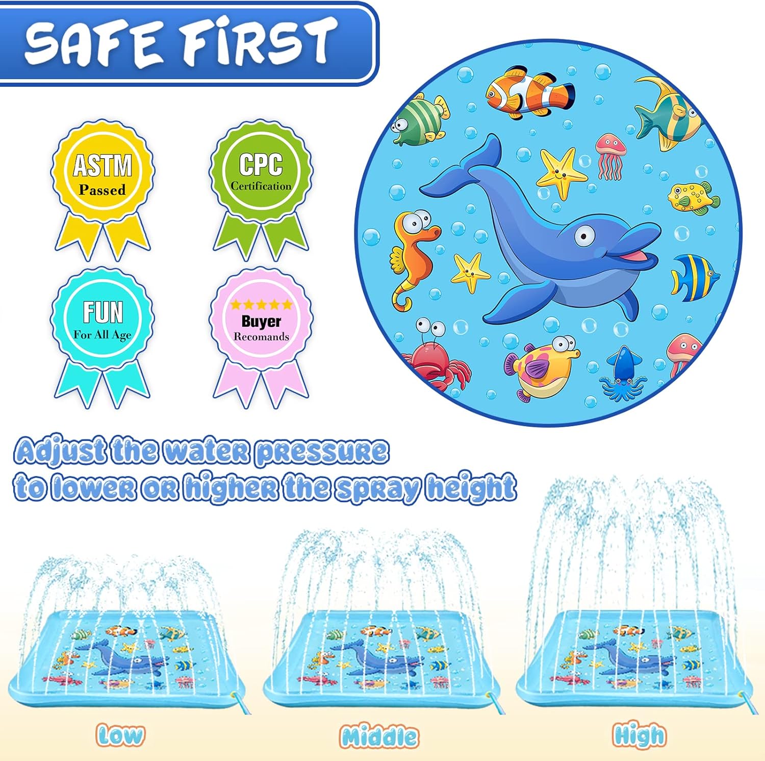 Splash Pad for Toddlers, Outdoor Sprinkler for Kids | 67" Summer Water Toys Baby Pool Fun Gifts for 3 4 5 6 7 8 9