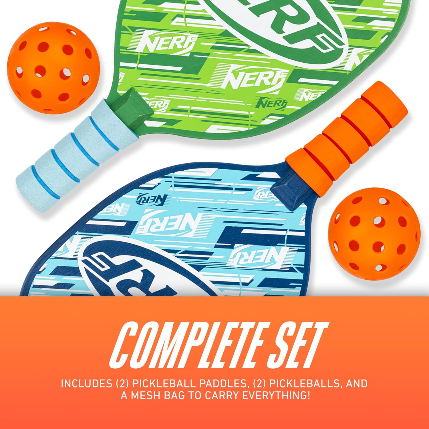 2 Player Pickleball Paddle Set - Youth Pickleball Equipment Set - (2) Wooden Paddles with Foam Grips + (2) Outdoor