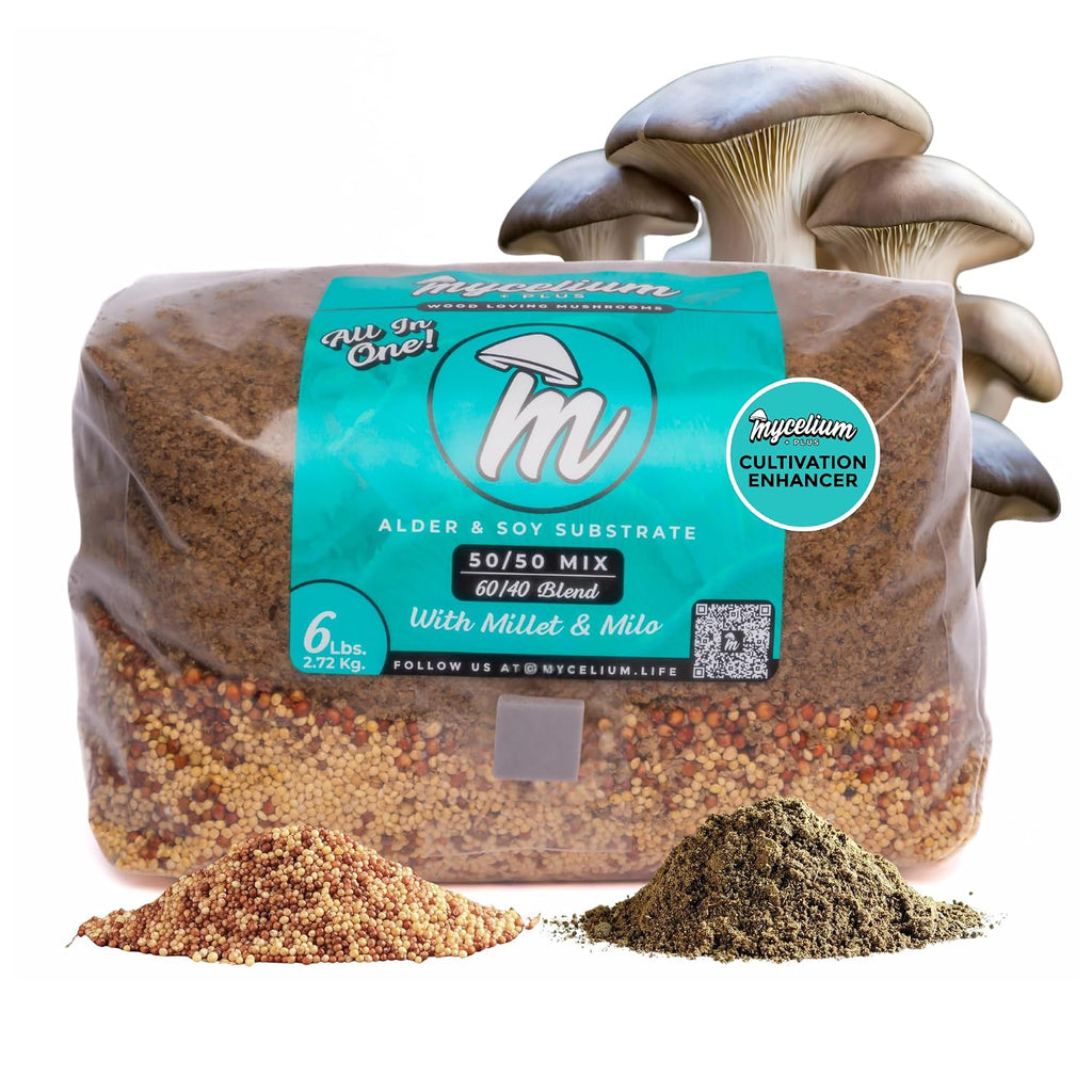 All-in-One Mushroom Grow Kit – 6 lb Sterilized Enhanced Substrate with Alder, Soy Hull, Millet & Milo Grains |