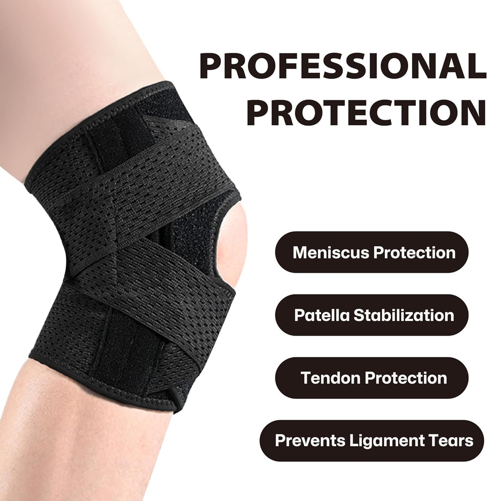 Knee Brace with Side Stabilizers for Knee Pain, Adjustable Knee Support for Meniscus Tear ACL MCL Arthritis Injury