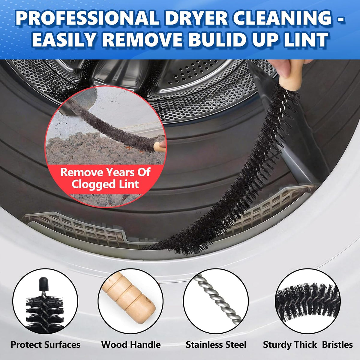 2 Pack Dryer Vent Cleaner Kit Vacuum Attachment Blue 31.5"