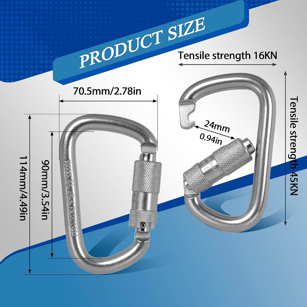 Auto Locking Carabiner 45KN=10000lbs Twist Lock Steel Heavy Duty Large Carabiner Clip for Rock