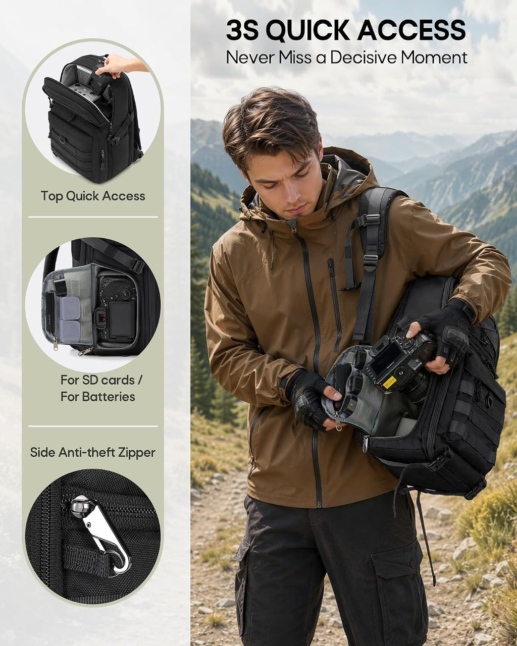 Camera Backpack, DSLR/SLR/Mirrorless Tactical Camera Bag Cases | Waterproof camera bags for photographers with 15.6"