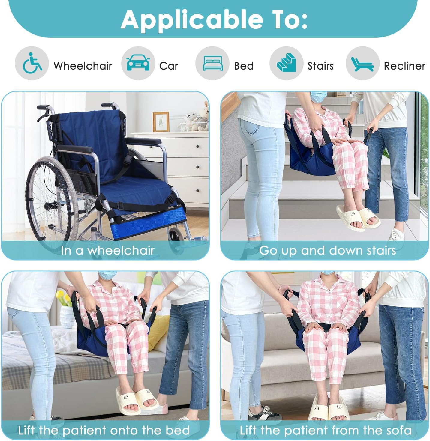 Patient Lift Transfer Belt from Bed to Wheelchair Stair Transfer Emergency Evacuation Chair Pad Safety Medical