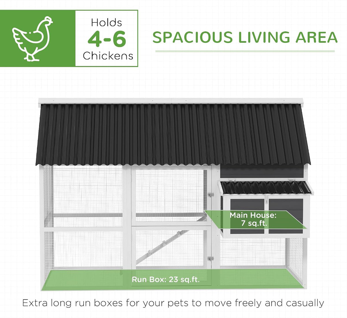 Chicken Coop with Run, Large, for 4-6 Chickens, 69" W x 84" x 59"