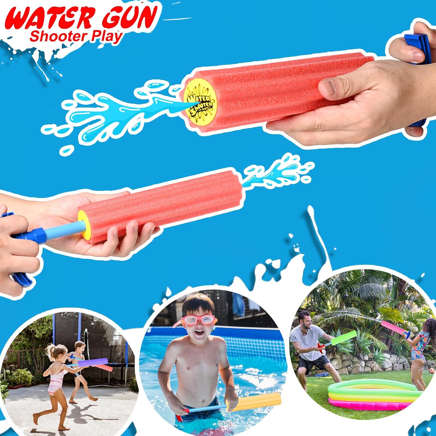 Water Blaster Soaker Guns, 6 Pcs Foam Water Squirters, Kids Adults Boy Girl Squirt Guns for Pool/Beach/Yard Play (Up