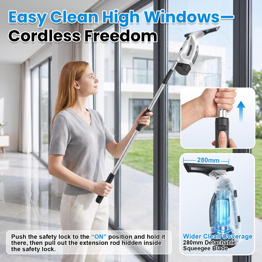 Window Vacuum Squeegee with Extendable Pole, Electric Window Cleaner Tool