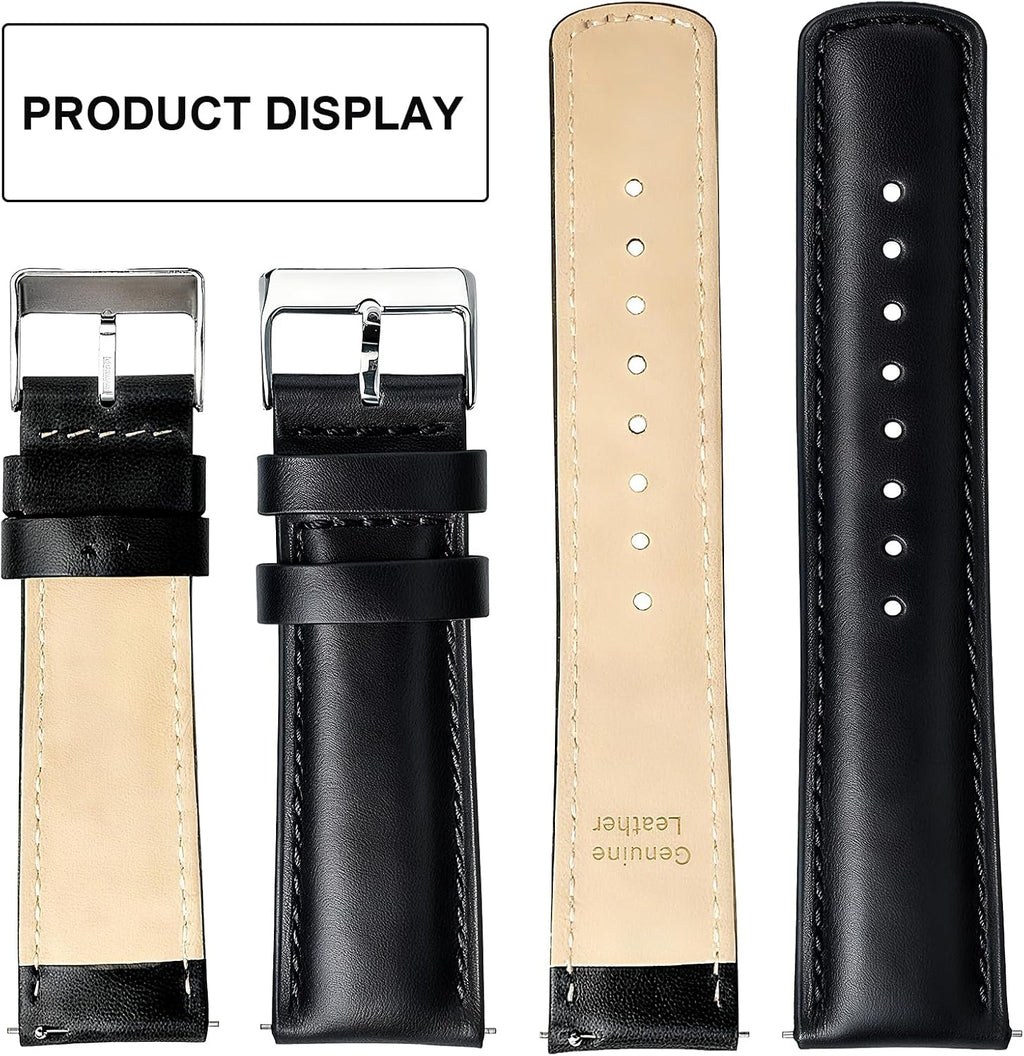 Leather Watch Strap - 18mm 20mm 22mm Genuine Watch Bands, Quick Release Watch Band Replacement Wristband for Men Women