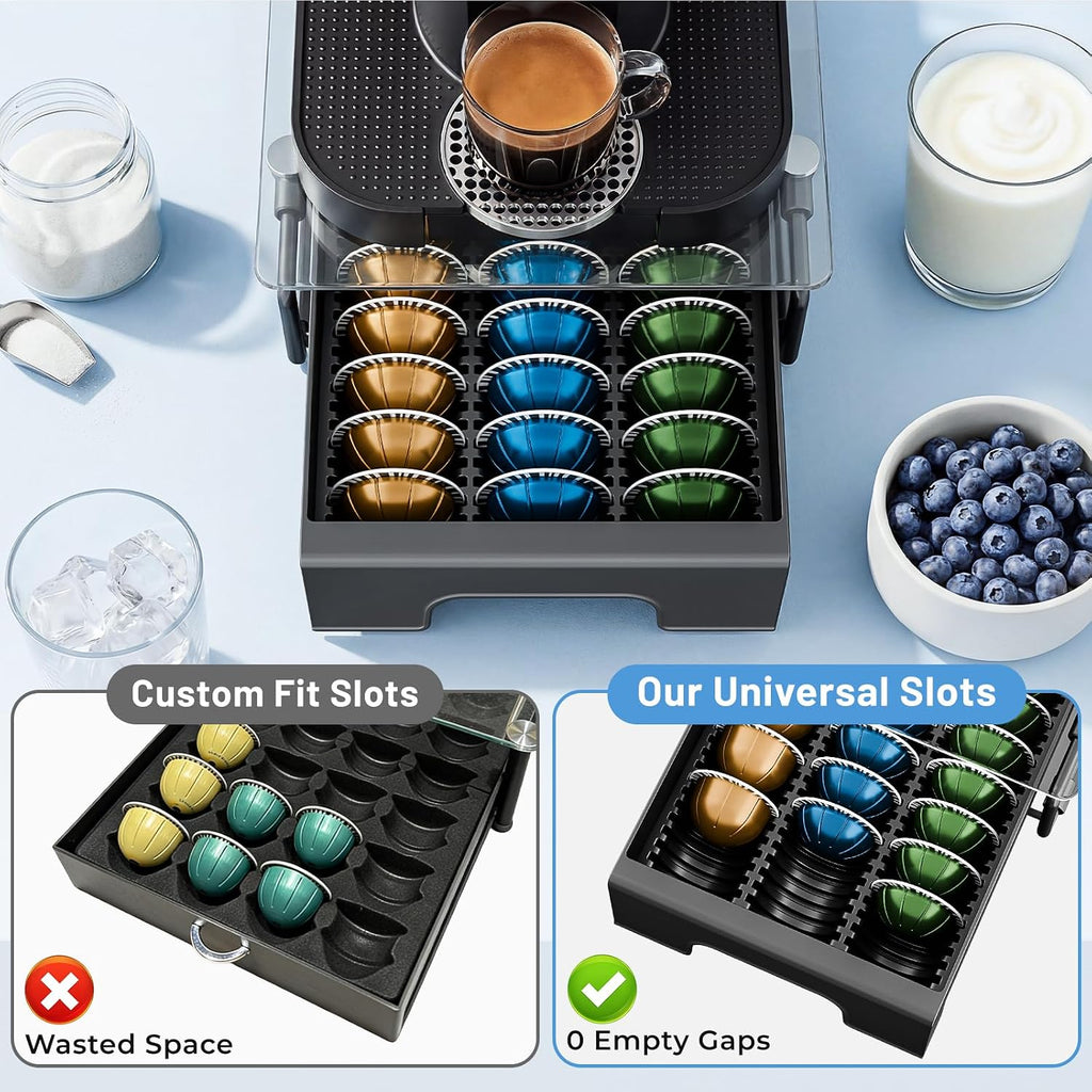 EVERIE Compact Coffee Pod Drawer for Nespresso Vertuo, 21 Large/30 Small