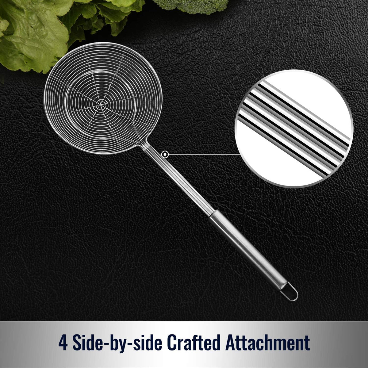 Solid Stainless Steel Spider Strainer Skimmer Ladle for Cooking and Frying, Kitchen Utensils Wire Strainer Pasta