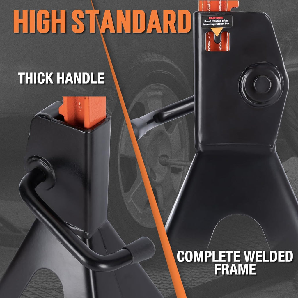 Jack Stands 3 Ton, Extra Tall Heavy Duty, Black, 1 Pair | 13.39“-21.06” Adjustable Height, For SUV, MPV and UTV/ATV