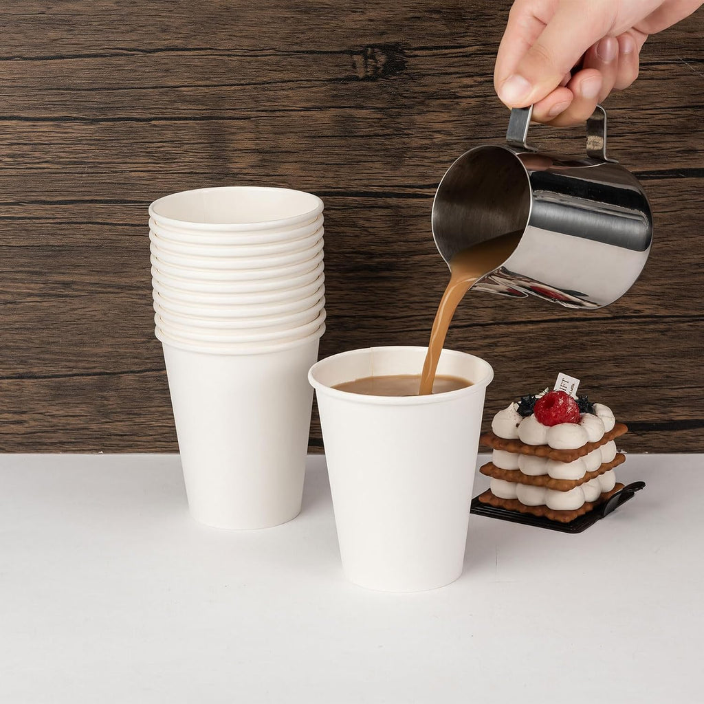300 Pack 12 oz Disposable Paper Coffee Cups, White