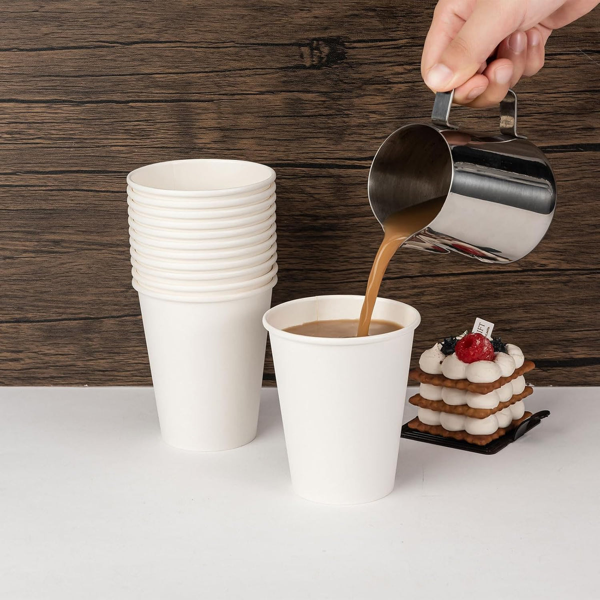 300 Pack 12 oz Disposable Paper Coffee Cups, White