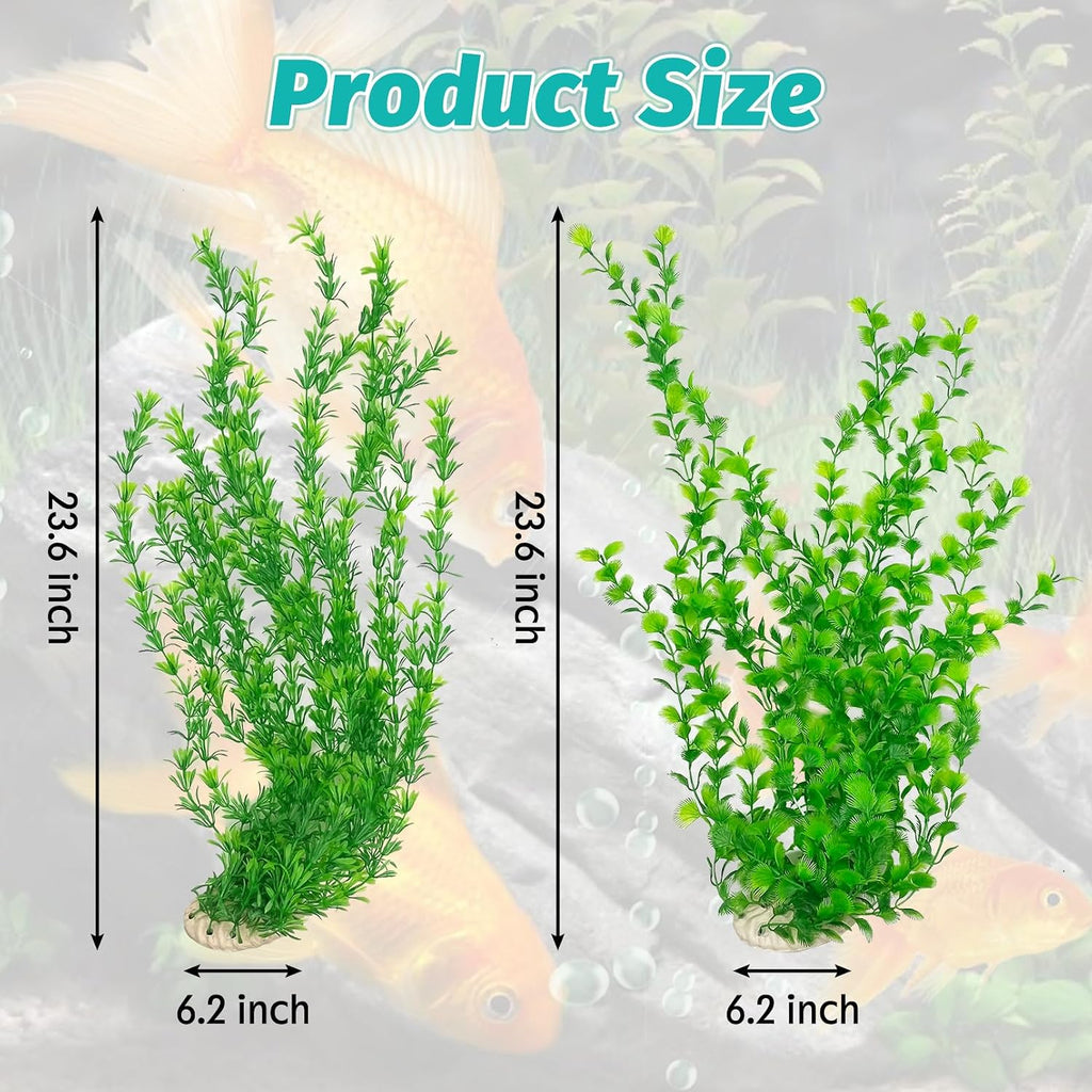 23" Tall Aquarium Plastic Plants - 2 Pack Soft Fish Tank Decor, Artificial Green Grass Cluster for Aquariums, Safe