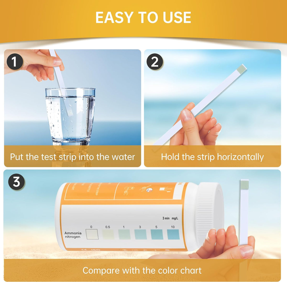 Ammonia Test Strips for Fish Tank Aquarium Test Strips Aquarium Water Test Kit Freshwater Fish Tank (50)