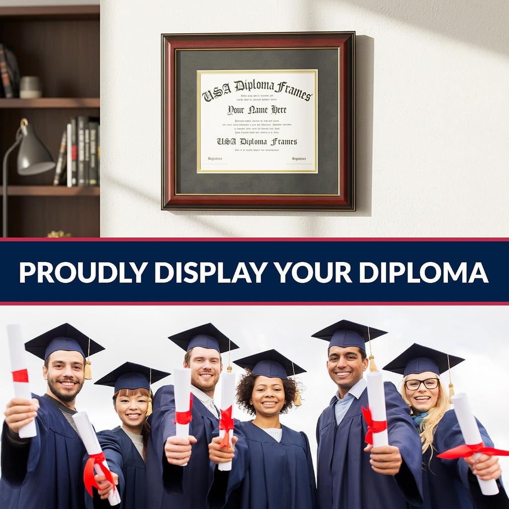 8.5x11 Diploma Frame with Mat. Certificate Holder for University, College, or Technical School Degrees – 15.5”x18”