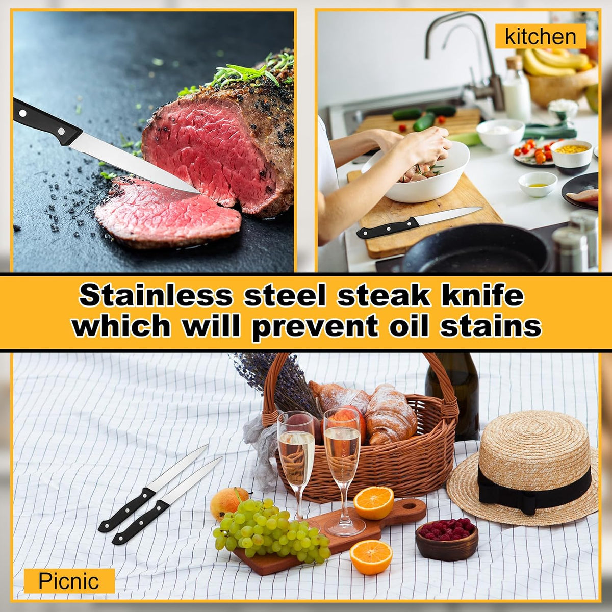 100 Pcs 8 Inch Steak Knives Stainless Steel Pointed Tip