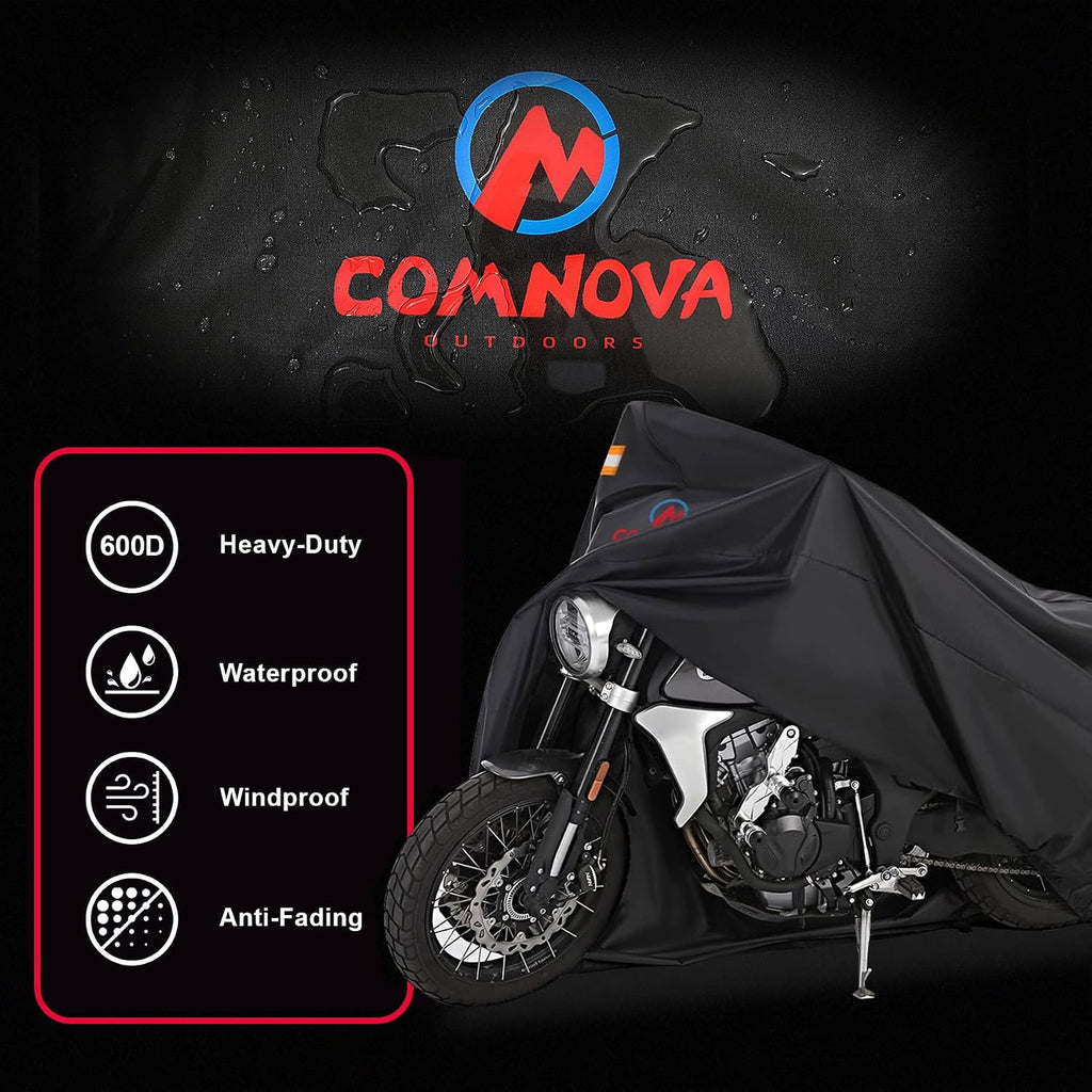 Comnova Motorcycle Cover 96 Inch - 600D Outdoor Motorbike Cover Waterproof with Lock Hole, Universal Fit for Harley