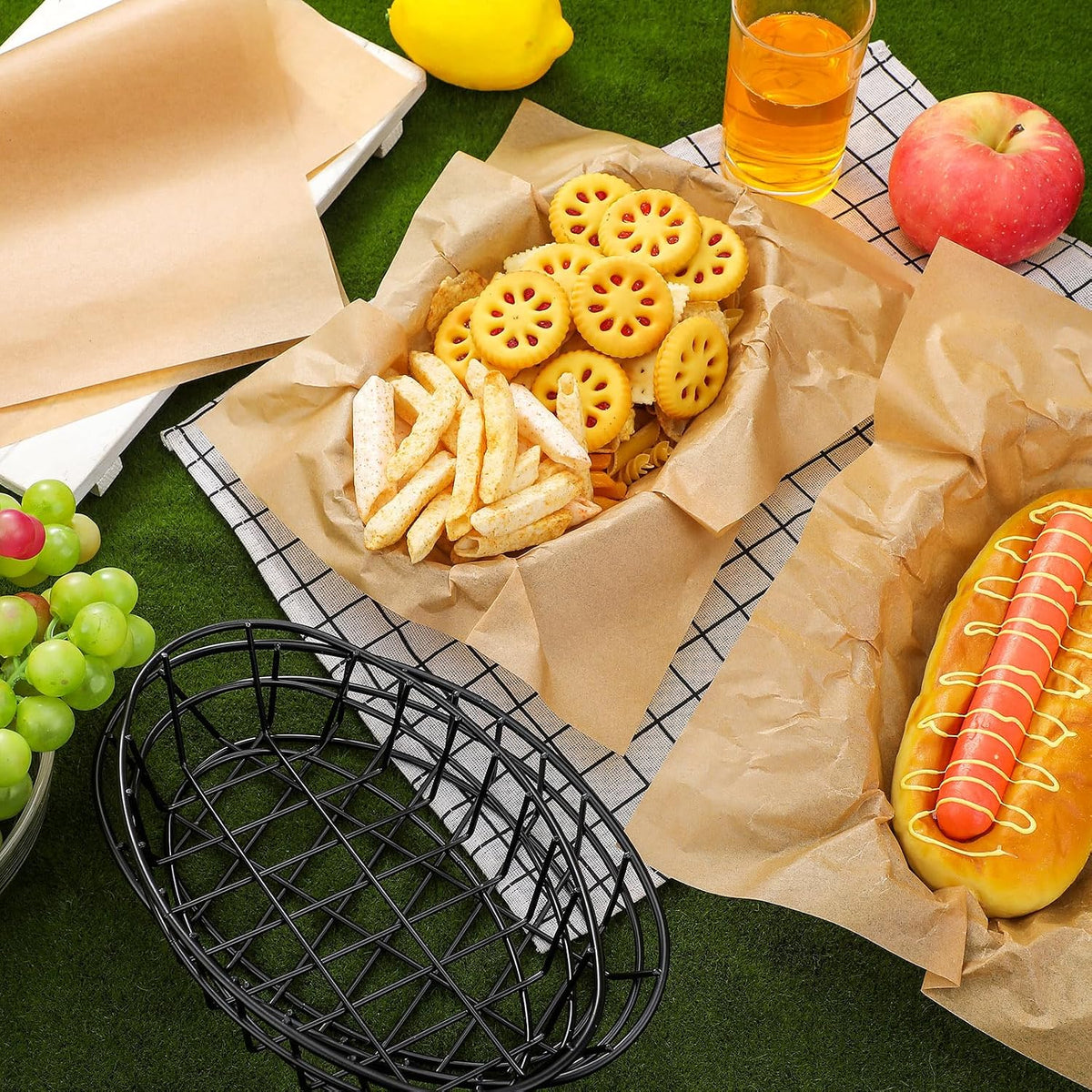 12 Pcs Wire Fast Food Baskets Bulk, Bread Chip Basket, Black Oval