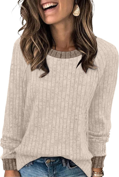 Long Sleeve Shirts for Women Lightweight Sweaters Fall Outfits 2026 Color Block Winter Clothing Dressy Casual Soft