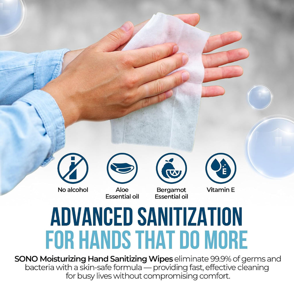 Bergamot & Aloe Moisturizing Hand Sanitizer Wipes - TSA-Approved Travel Size Individual Packs for On-the-Go Hygiene &