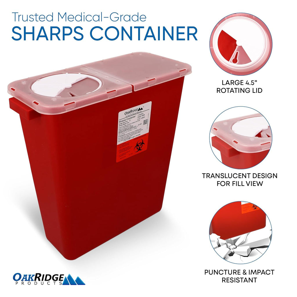Large Sharps Container for Home Use and Professional 3 Gallon (1-Pack) with Rotating lid, Biohazard Needle and