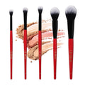 Professional Makeup Brush Set, 5-Piece, Ombre Bristles, Vegan, Red-Black Handle with Gold Branding