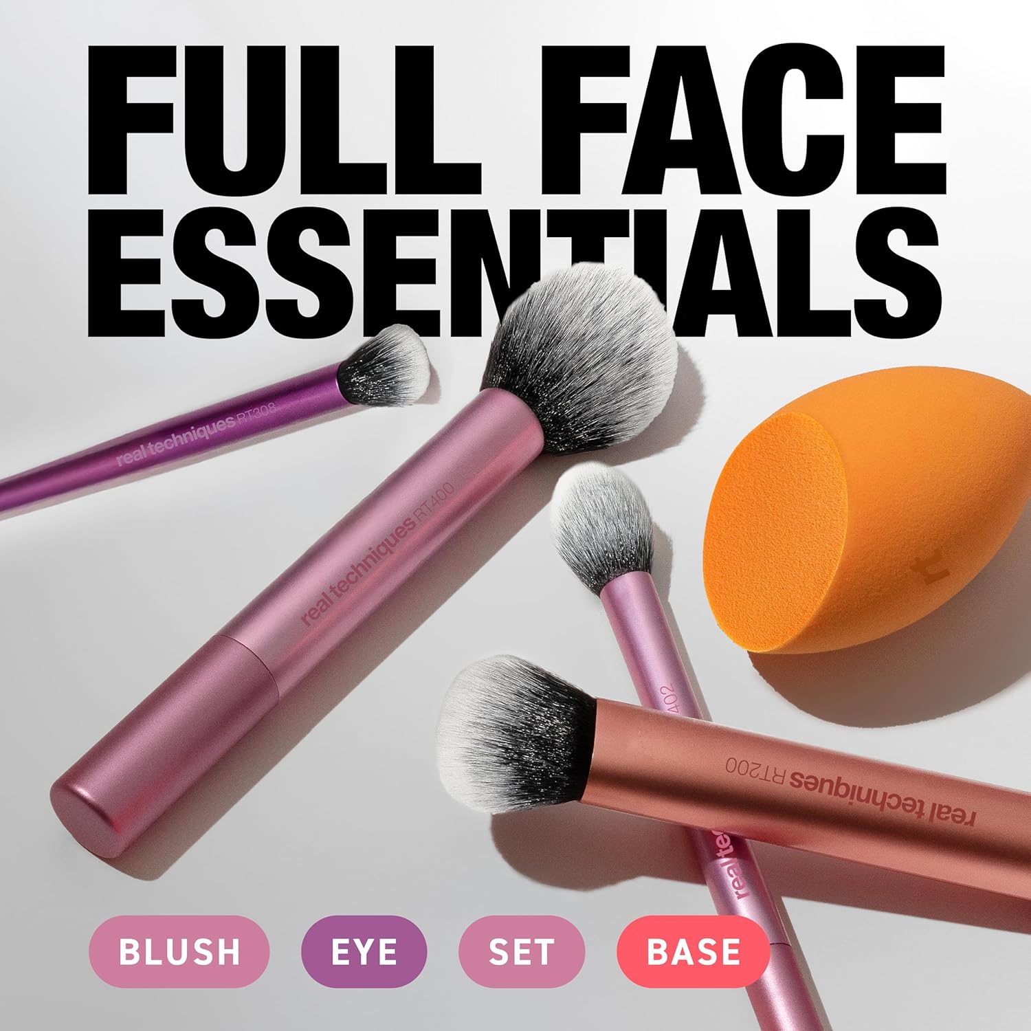 6 Piece Everyday Essentials Makeup Brush Set, Includes 4 Brushes & 2 Makeup Sponges, For Foundation, Blush, Bronzer