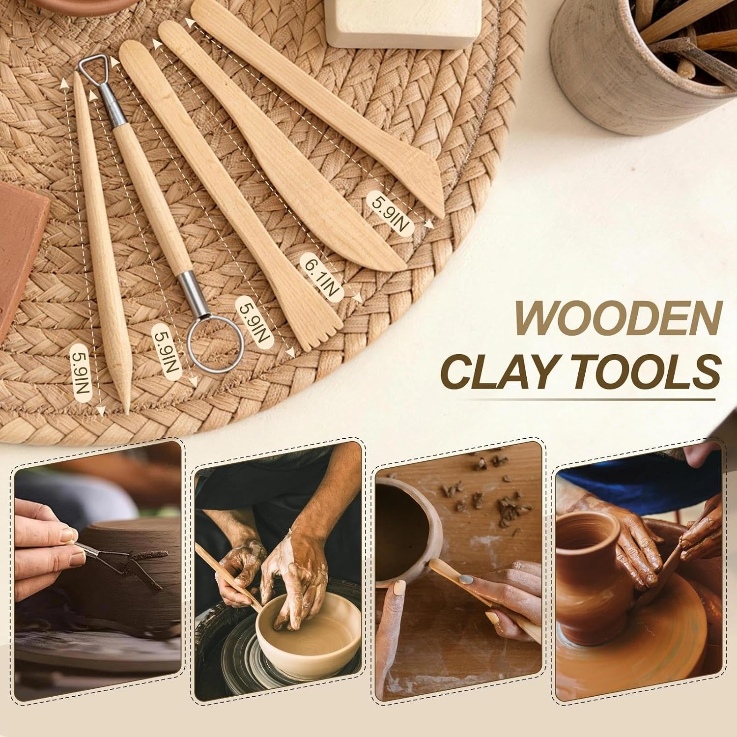 27PCS Air Dry Clay Tools Kit, Basic Polymer Clay Sculpting Tools | Pottery Tools for Adults, Pottery Craft, Carving
