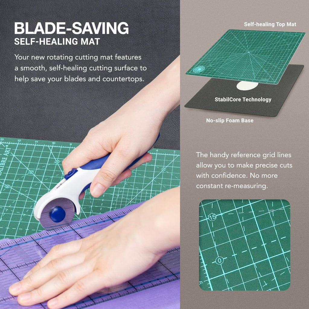 Rotating Self Healing Cutting Mat 18x18 (17" Grid), Quilting | Perfect for Quilting & Art Projects. Smooth
