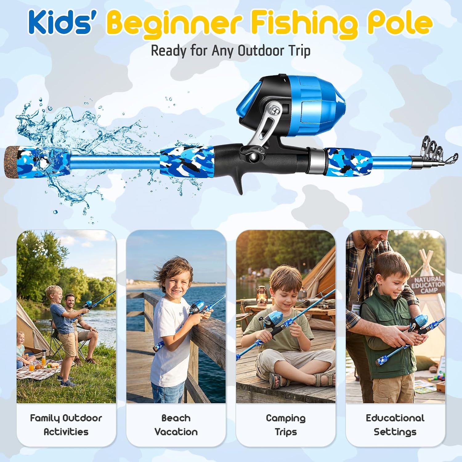 Kids Fishing Pole, Telescopic Fishing Rod and Reel Combo, Fishing Gear Kit with Backpack, Tackle Box, Spincast Reel