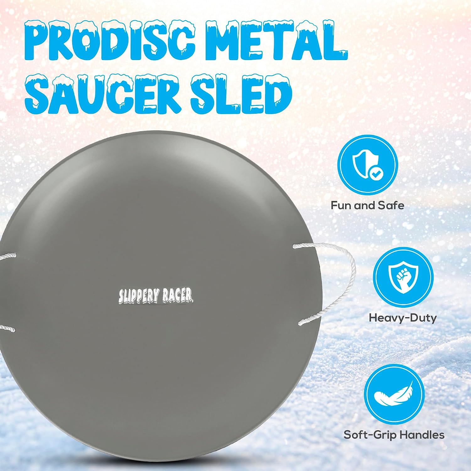 ProDisc 26 Inch Heavy Duty Aluminum Iron Alloy Metal Kids Winter Saucer Snow Sled with Dual Riveted Soft Grip Rope