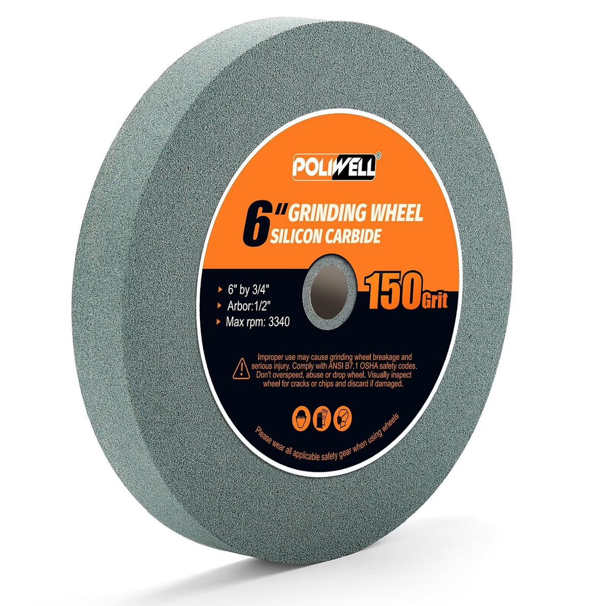 6 Inch 150 Grit Silicon Bench Grinder Wheel with 1/2'' Arbor
