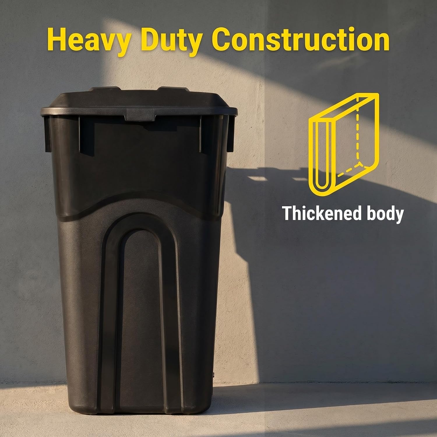 32-Gallon Wheeled Outdoor Trash Can - Heavy-Duty Black Garbage Bin with Secure Lid and Pull Handle for Yard, Patio