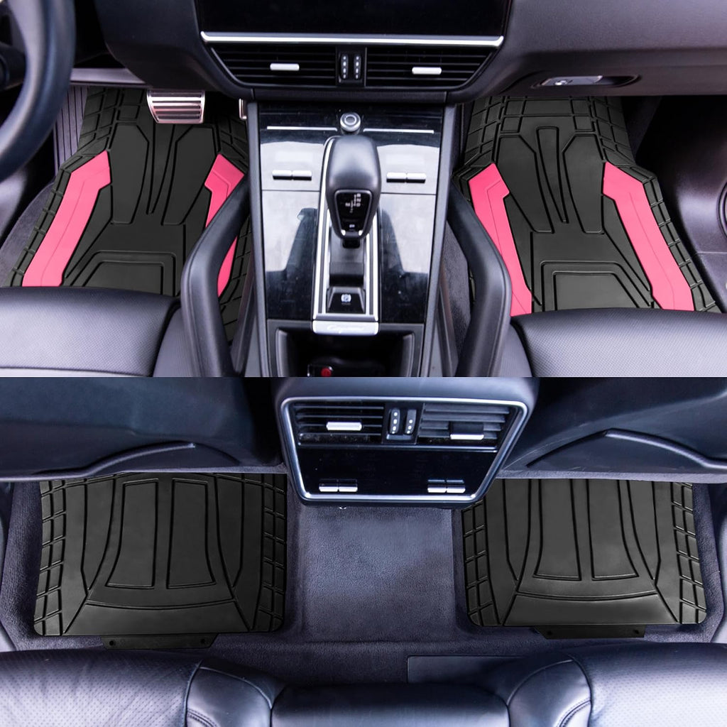 Heavy-Duty Rubber Floor Mats for Cars - Stripe Design, Universal Fit Full Set, Climaproof, Trimmable for Most Sedan